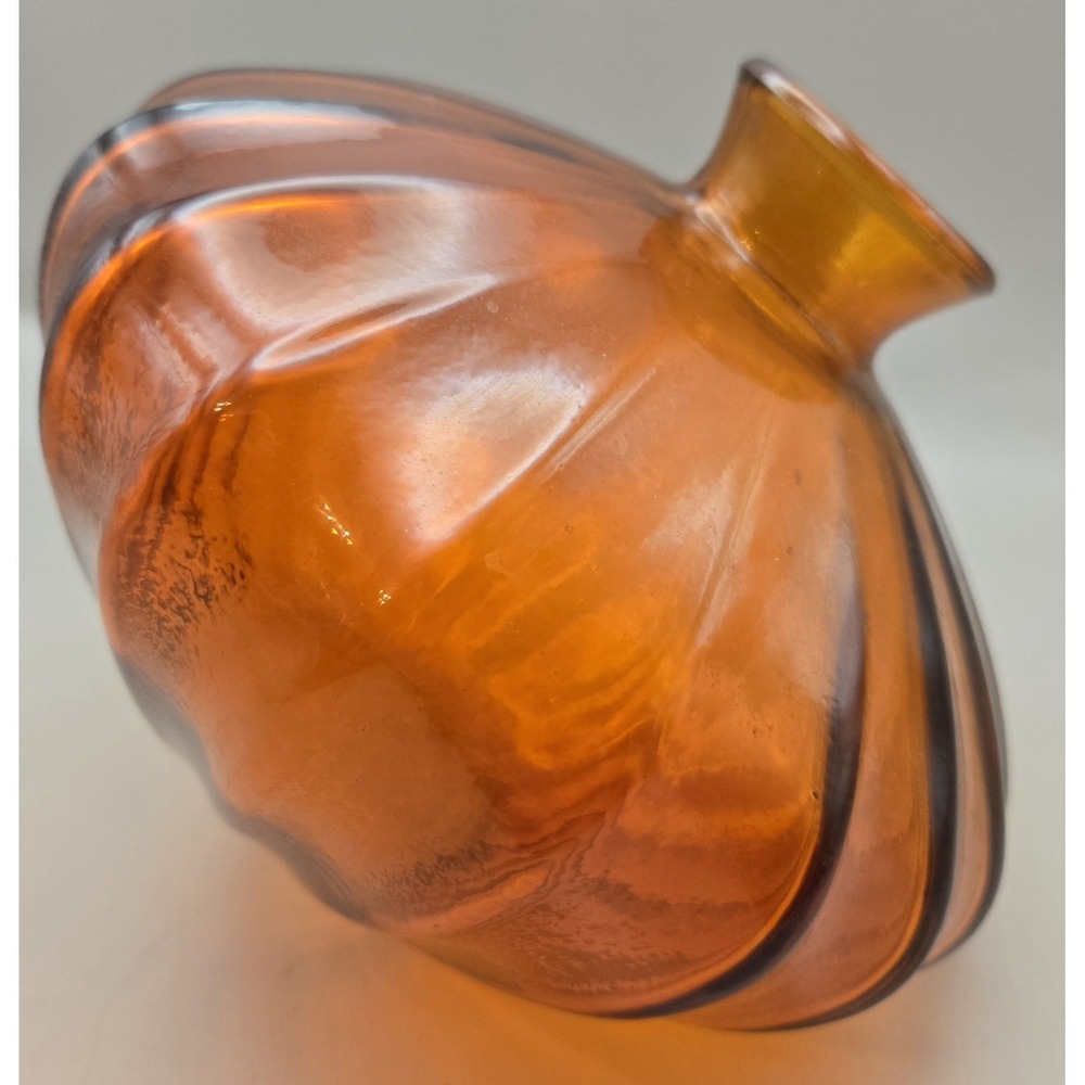 Vintage Vase Orange Gourd Shaped Ribbed Vase. 7" Wide - Picture 8 of 9
